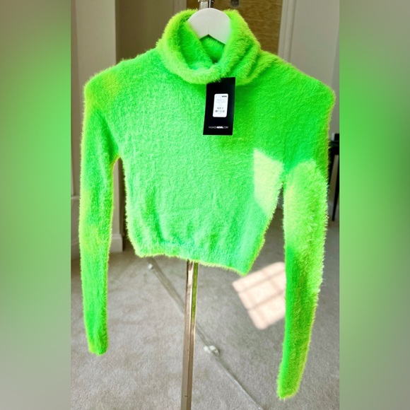 FASHIONOVA Being Cozy Fuzzy Sweater, Neon Lime & Neon Pink, Small - Picture 4 of 12
